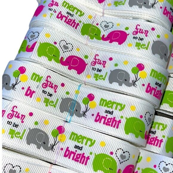Grosgrain Ribbon 7/8” 5 yards 5/$20 NEW merry & bright elephants fun to be me! - Picture 1 of 9